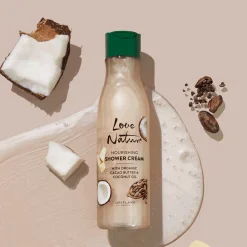 Creme de Banho Nutritivo com Manteiga de Cacau e Óleo de Coco Biológicos Love Nature 250 ml.
