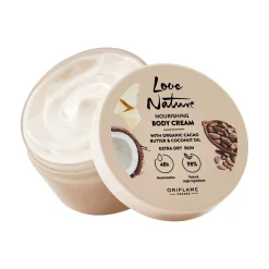 Creme de Corpo Nutritivo com Manteiga de Cacau e Óleo de Coco Biológicos Love Nature 200 ml.