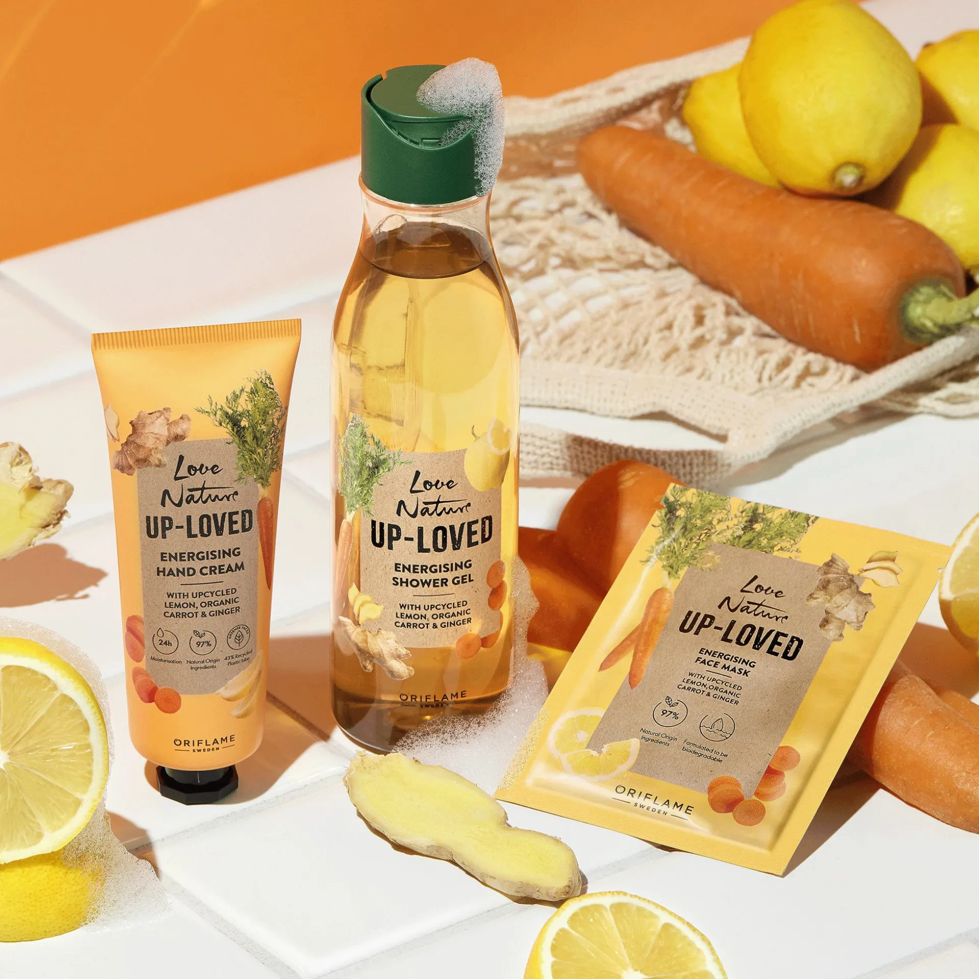 Creme de Mãos Energizante com Limão Reciclado, Cenoura e Gengibre Biológicos Love Nature Up-Loved 75 ml.