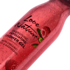 Gel de Duche Esfoliante e Energizante com Menta e Framboesa Biológicas Love Nature 250 ml.