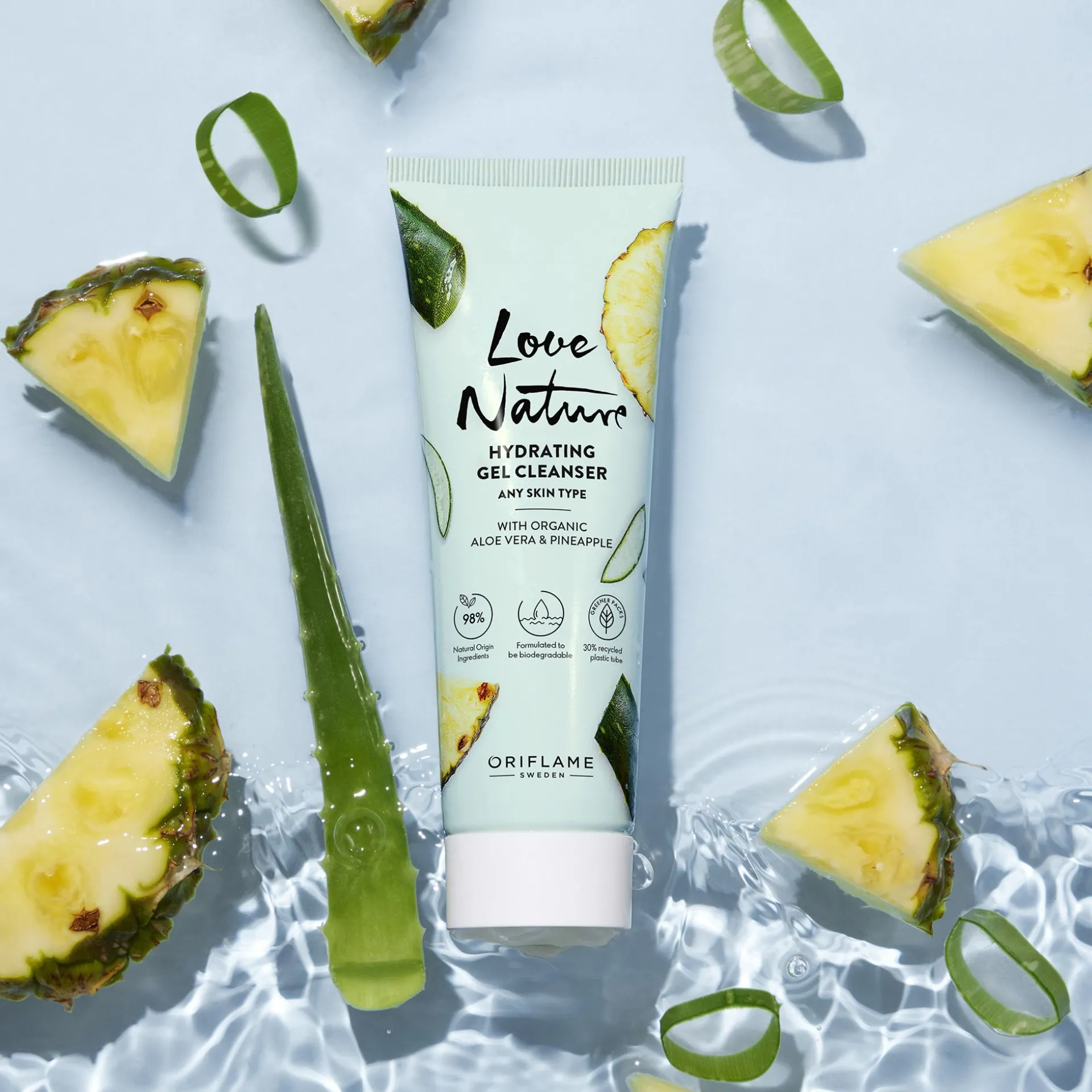 Gel Limpeza Hidratante com Aloé Vera e Ananás Biológicos Love Nature 125 ml.