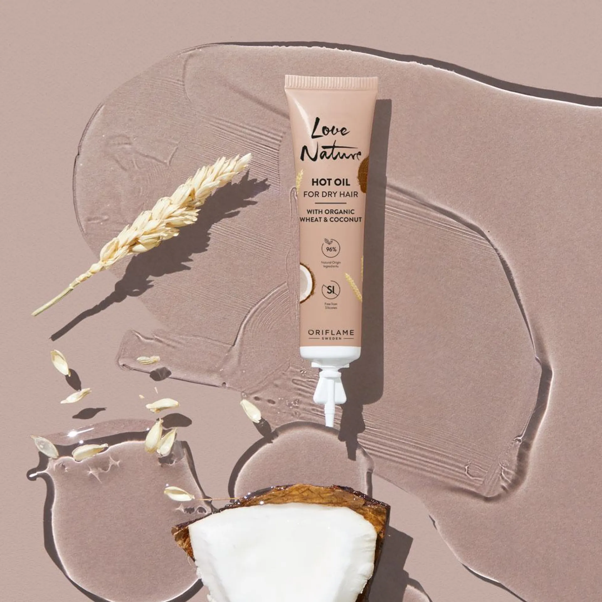 Óleo Quente para Cabelo Seco com Trigo e Coco Biológicos Love Nature 15 ml.