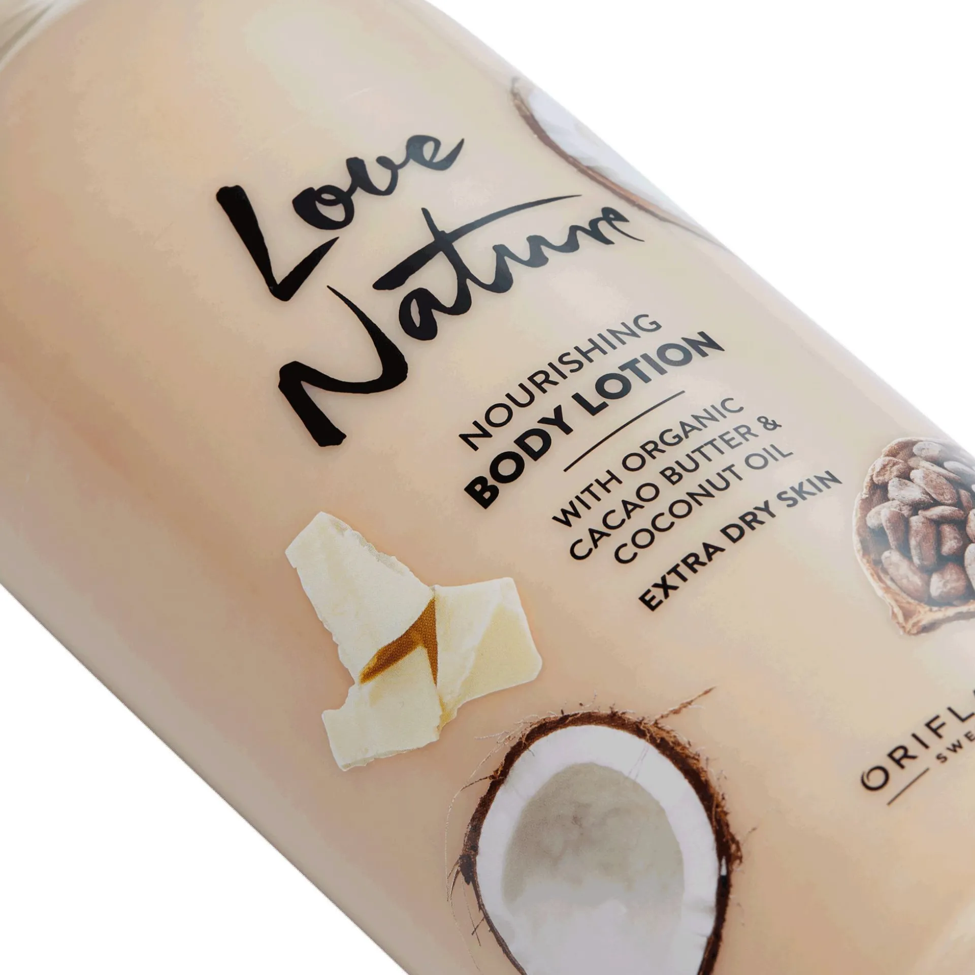 Loção Corporal Nutritiva com Manteiga de Cacau e Óleo de Coco Biológicos Love Nature 750 ml.