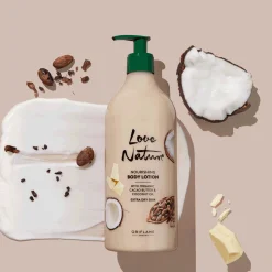 Loção Corporal Nutritiva com Manteiga de Cacau e Óleo de Coco Biológicos Love Nature 750 ml.