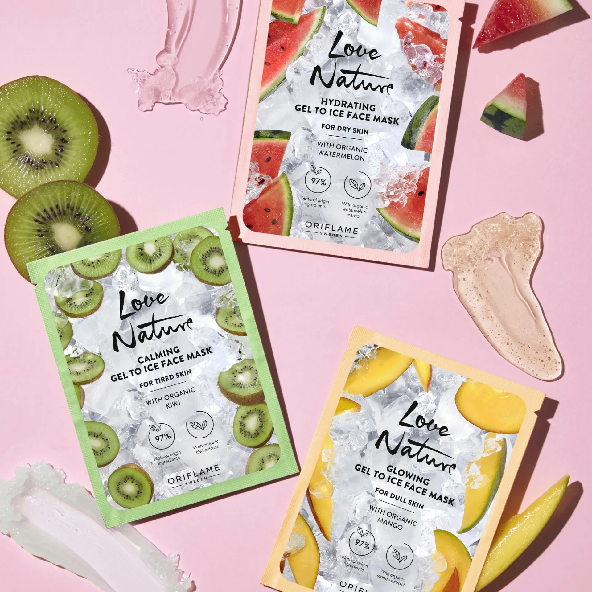 Máscara Facial Calmante Gel to Ice com Kiwi Biológico Love Nature 10 ml.