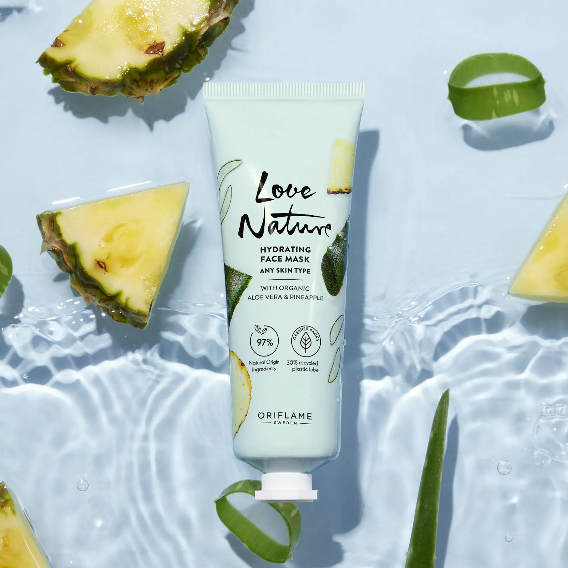 Máscara Facial Hidratante com Aloé Vera e Ananás Biológicos Love Nature 75 ml.