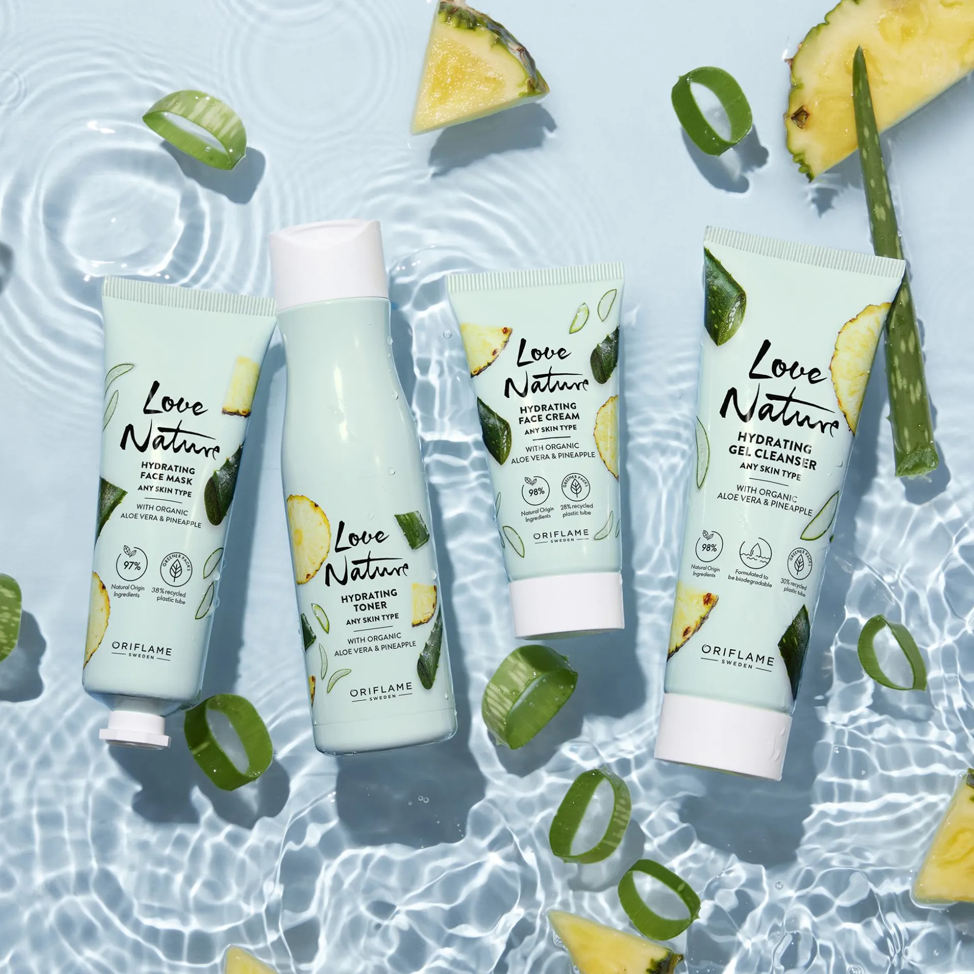 Máscara Facial Hidratante com Aloé Vera e Ananás Biológicos Love Nature 75 ml.