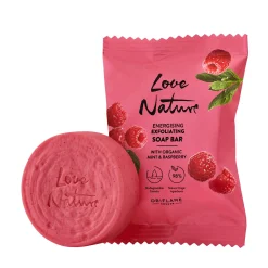 Sabonete Esfoliante e Energizante com Menta e Framboesa Biológicos Love Nature 75 g.